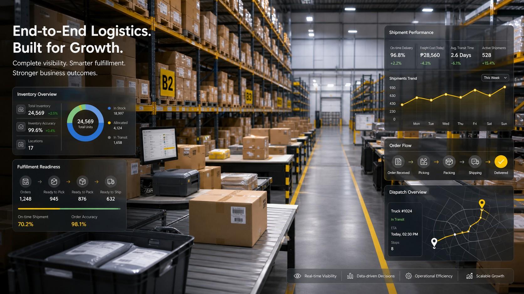 Organized LWLI warehouse capability with fulfillment preparation, parcels, cartons, dispatch-ready operations, and logistics visibility